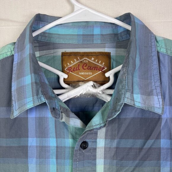 Red Camel Men's XXL Blue Green Plaid Long Sleeve Button Up Shirt - Picture 2 of 8